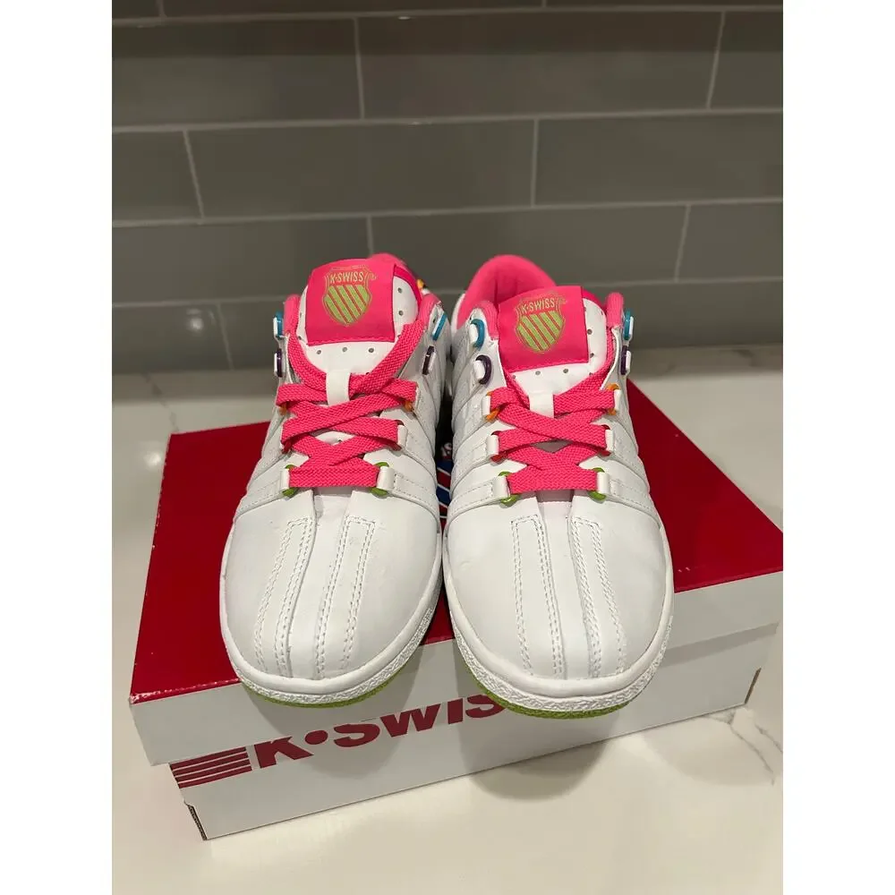 K-Swiss Classic Varsity Low‎ White Pink Big Kids Running Trainers Shoes 5 -NIB